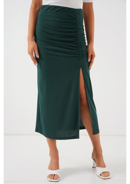 Kadın BDART Elastik Bel Detaylı Fitilli Jersey Maxi Etek Zümrüt Yeşili fırsatları