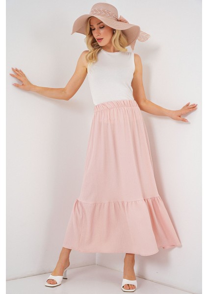 Kadın BDART Esnek Bel ile Dokulu Uzun Triko Etek Pink modelleri