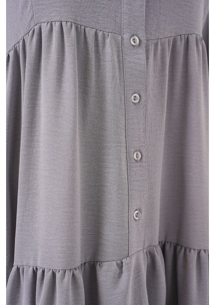 Kadın BDART V Yaka Düğmeli Rahat Kesim Maxi Elbise Gri indirimleri