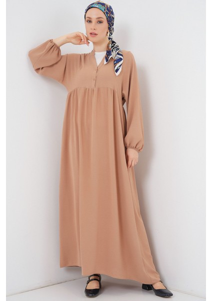 Kadın BDART Düğmeli V-Yaka Maxi Elbise Deve Kahvesi