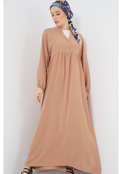 Kadın BDART Düğmeli V-Yaka Maxi Elbise Deve Kahvesi fiyatları