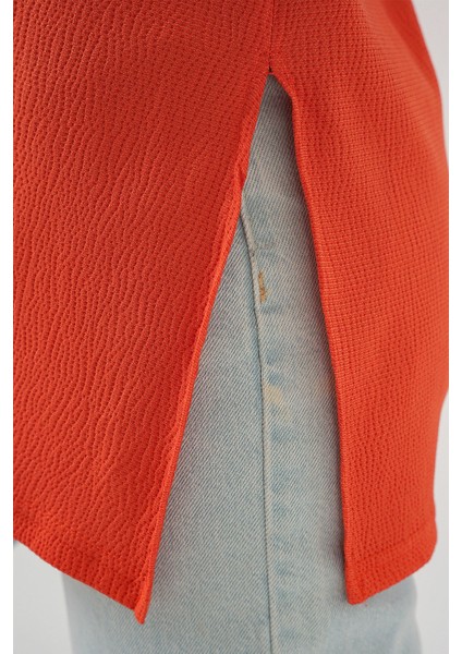 Kadın BDART Dokulu Uzun Kol Yaka Tişört Parlak Turuncu modelleri