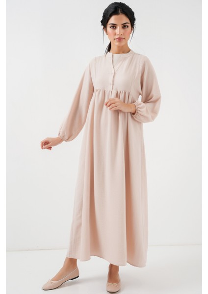 Kadın BDART Düğmeli V-Yaka Maxi Elbise Krem Doğal modelleri