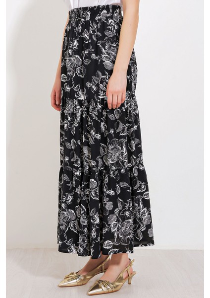 Kadın BDART Rahat Kesim Desenli Maxi Etek Black fırsatları