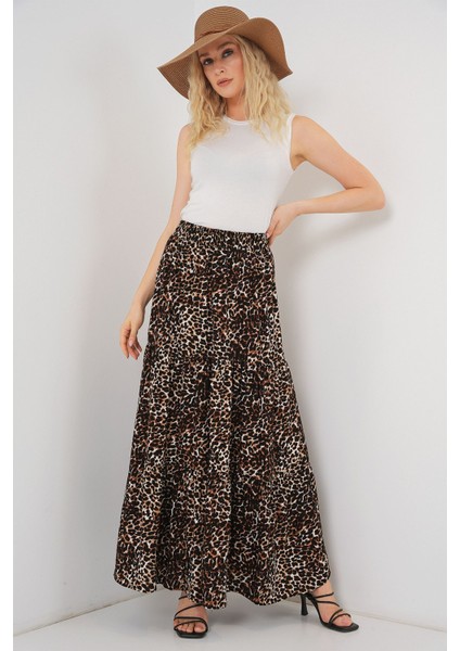 Kadın BDART Rahat Kesim Desenli Maxi Etek Brown
