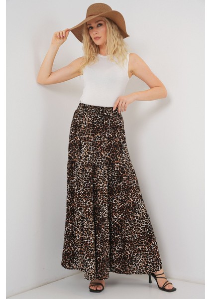 Kadın BDART Rahat Kesim Desenli Maxi Etek Brown modelleri
