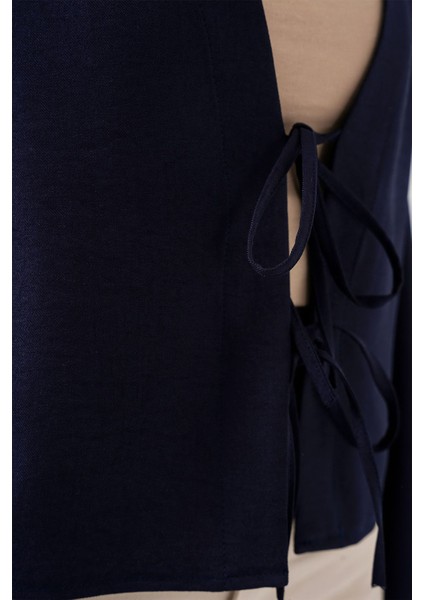 Kadın BDART Keten Karışımlı Bağlama Detaylı Uzun Kollu Kimono Lacivert indirimleri
