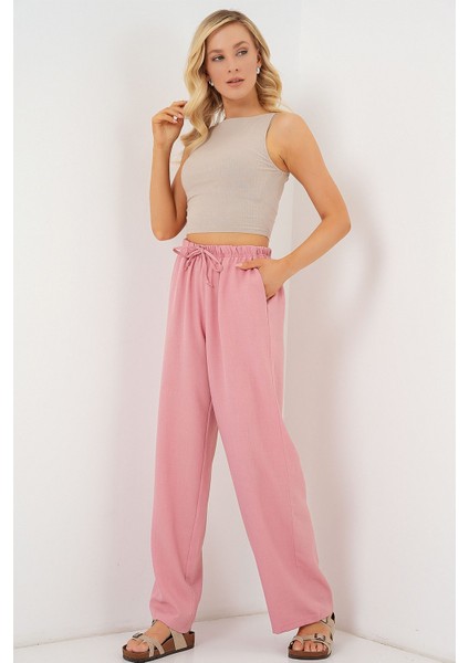 Kadın BDART Çekmeli Rahat Geniş Paça Pantolon Pink