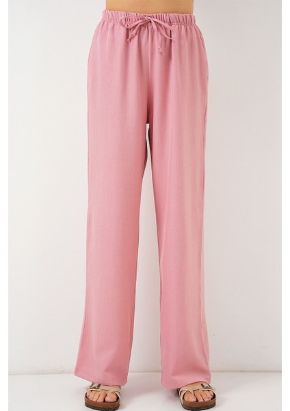 Kadın BDART Çekmeli Rahat Geniş Paça Pantolon Pink fırsatları