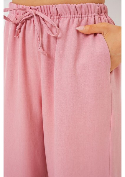 Kadın BDART Çekmeli Rahat Geniş Paça Pantolon Pink indirimleri
