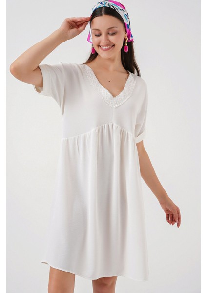 Kadın BDART Astarlı V Yaka Mini Elbise White
