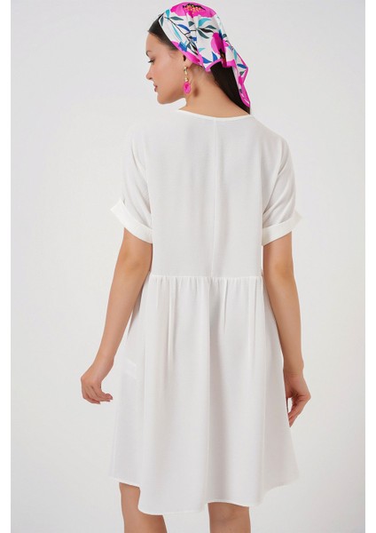 Kadın BDART Astarlı V Yaka Mini Elbise White