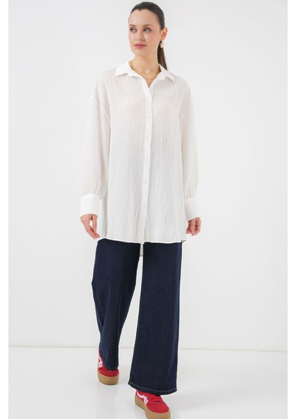 Kadın BDART Dokulu Düğmeli Uzun Kol Gömlek White fiyatları