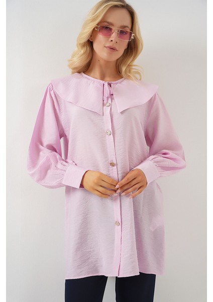 Kadın BDART Bebek Yaka ve Fiyonk Detaylı Uzun Bol Bluz Pink fırsatları