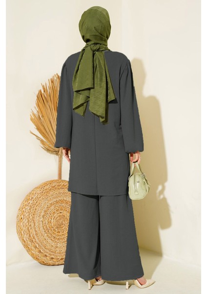 Kadın BDART Dokulu Uzun Kollu Tunik ve Geniş Paça Pantolon Seti Kömür Grisi fırsatları