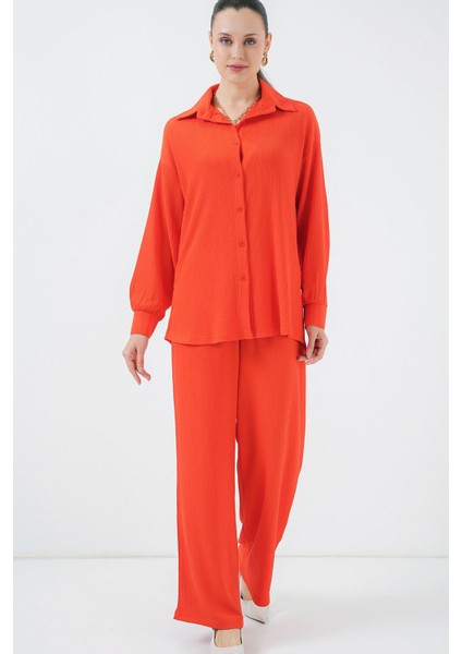 Kadın BDART Düğmeli Yaka ile Doku Detaylı Uzun Kollu Triko Takım Parlak Turuncu fiyatları