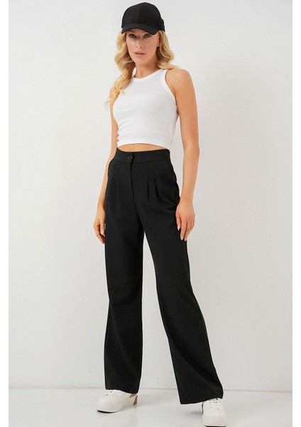 Kadın BDART Yüksek Bel Plise Palazzo Pantolon Siyah