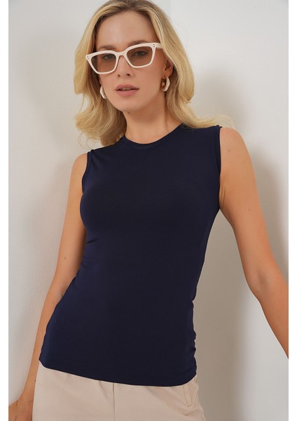 Kadın BDART Dik Yaka, Askısız, Fitilli Bodysuit Lacivert modelleri