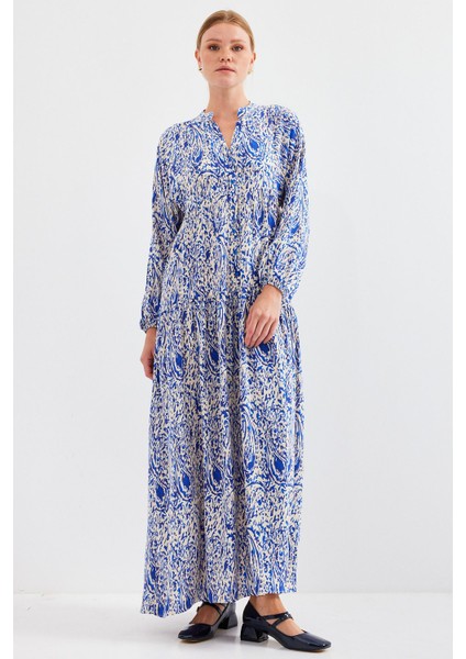 Kadın BDART Desenli V Yaka Maxi Elbise Kobalt Mavisi fırsatları