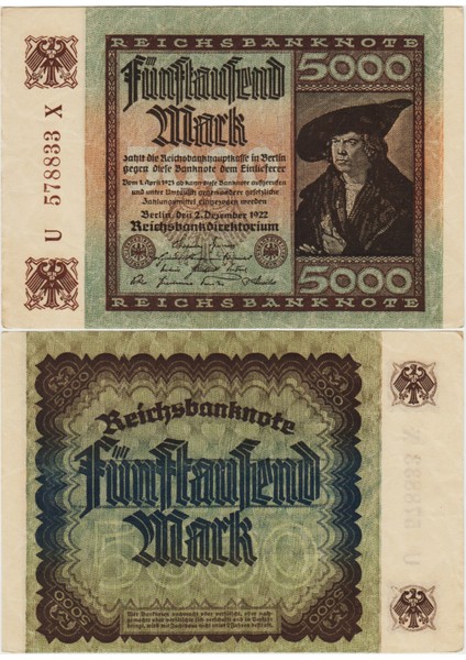 Almanya 5000 Mark 2 Aralık 1922. Weımar Cumhuriyeti. Çok Çok Temiz Kondisyon.