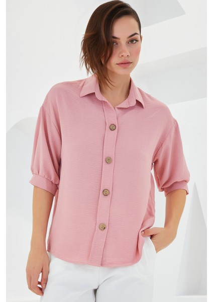 Kadın BDART Düğme Kapamalı Oversize Krep Gömlek Karanfil Pembesi fiyatları