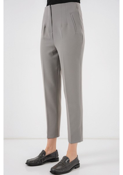 Kadın BDART Yüksek Bel Dar Kalıp Bilek Boy Krep Pantolon Gri fiyatları