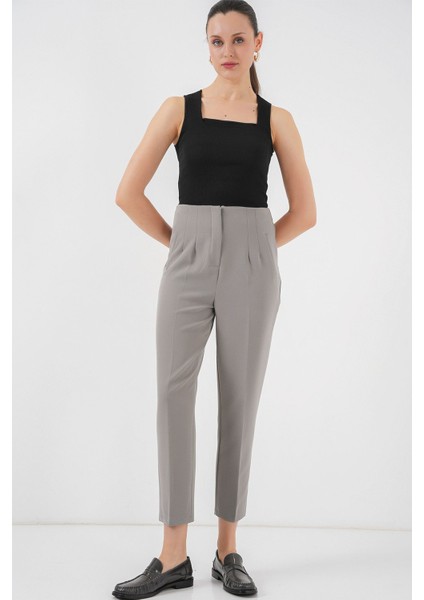 Kadın BDART Yüksek Bel Dar Kalıp Bilek Boy Krep Pantolon Gri modelleri