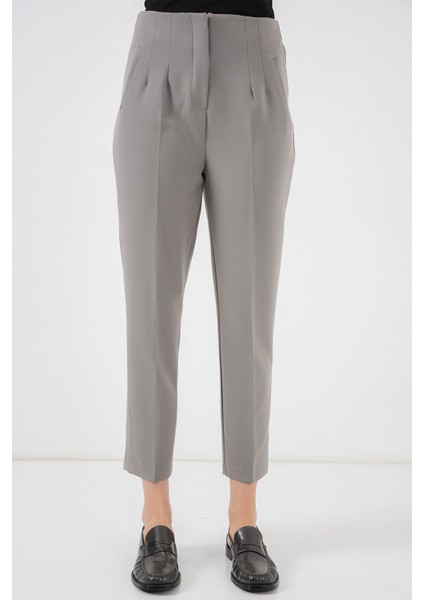 Kadın BDART Yüksek Bel Dar Kalıp Bilek Boy Krep Pantolon Gri fırsatları