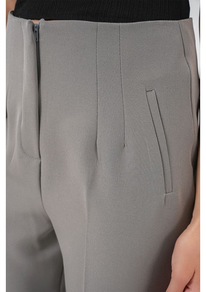 Kadın BDART Yüksek Bel Dar Kalıp Bilek Boy Krep Pantolon Gri indirimleri