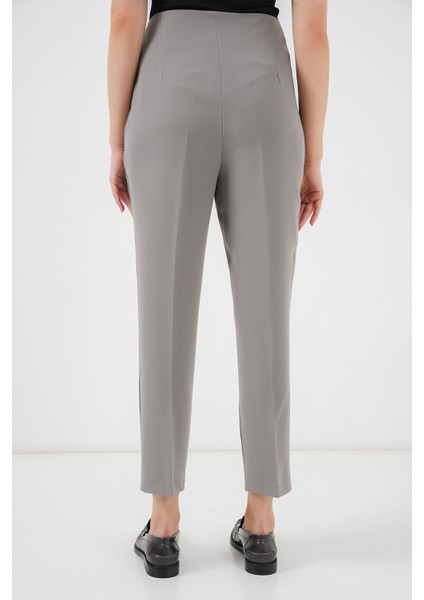 Kadın BDART Yüksek Bel Dar Kalıp Bilek Boy Krep Pantolon Gri