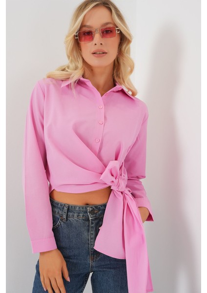 Kadın BDART İkili Kısa Gömlek Bow Detaylı Pink fırsatları