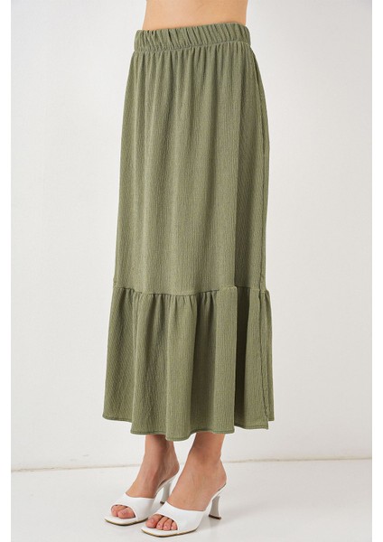Kadın BDART Esnek Bel ile Dokulu Uzun Triko Etek Green fiyatları