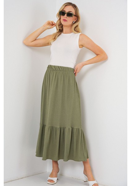 Kadın BDART Esnek Bel ile Dokulu Uzun Triko Etek Green modelleri