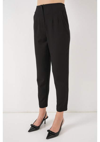 Kadın BDART Yüksek Bel Dar Kalıp Bilek Boy Krep Pantolon Siyah modelleri