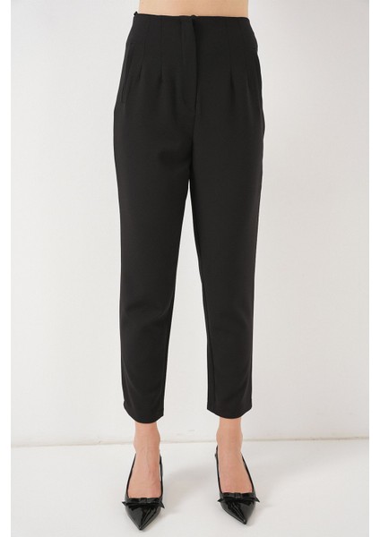 Kadın BDART Yüksek Bel Dar Kalıp Bilek Boy Krep Pantolon Siyah indirimleri