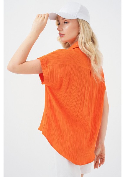 Kadın BDART Çizgili Poplin Düğmeli Gömlek Parlak Turuncu modelleri