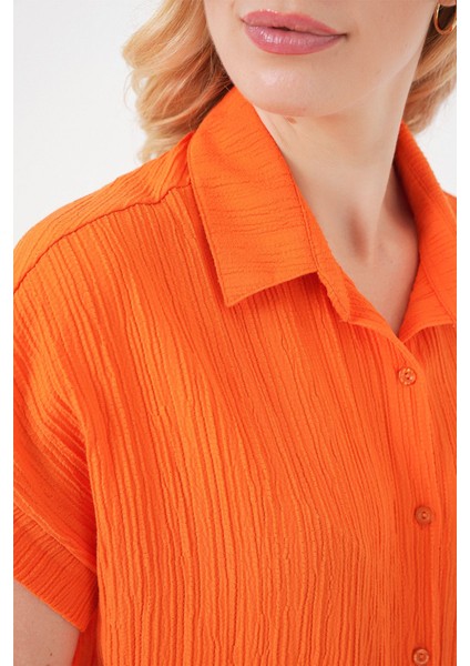 Kadın BDART Çizgili Poplin Düğmeli Gömlek Parlak Turuncu indirimleri