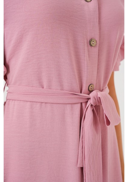 Kadın BDART Düğmeli V Yaka Midi Elbise Toz Pembe indirimleri