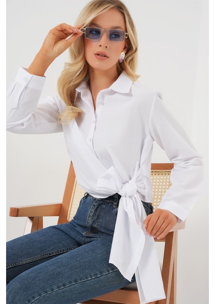 Kadın BDART İkili Kısa Gömlek Bow Detaylı White fırsatları