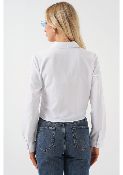 Kadın BDART İkili Kısa Gömlek Bow Detaylı White