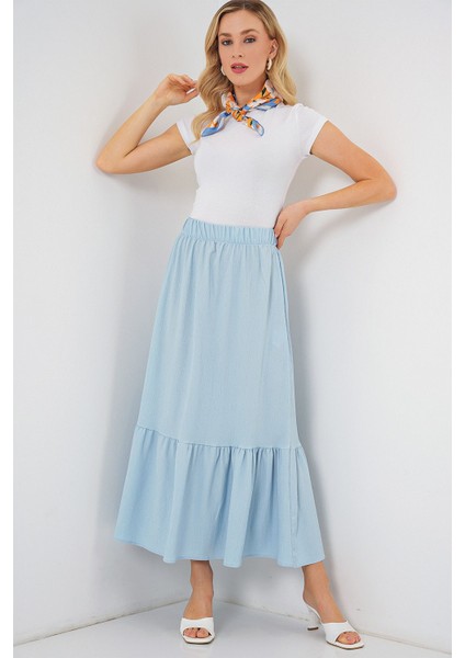 Kadın BDART Esnek Bel ile Dokulu Uzun Triko Etek Blue