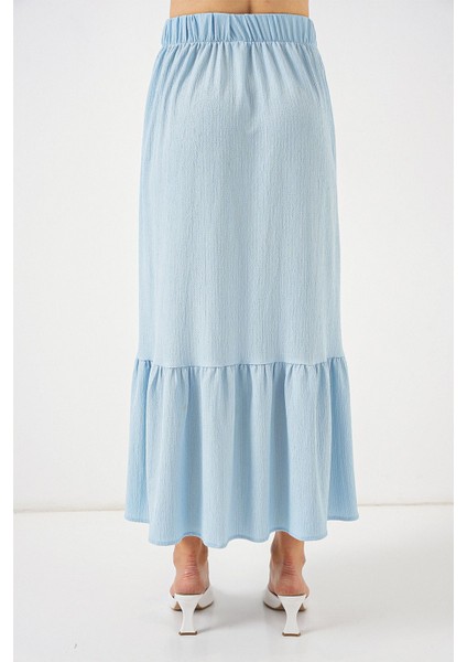 Kadın BDART Esnek Bel ile Dokulu Uzun Triko Etek Blue