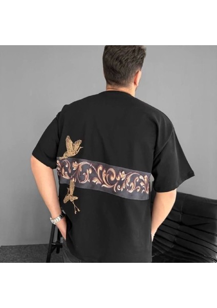 Ön ve Arka Baskılı Oversize Bisiklet Yaka Tshirt Iyah