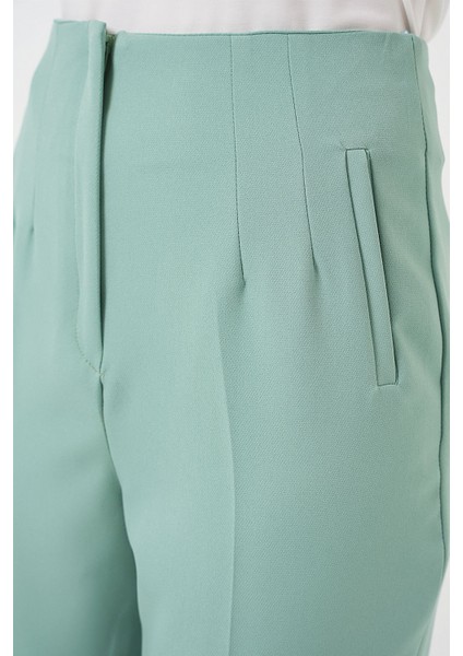 Kadın BDART Yüksek Bel Dar Kalıp Bilek Boy Krep Pantolon Nane Yeşili indirimleri