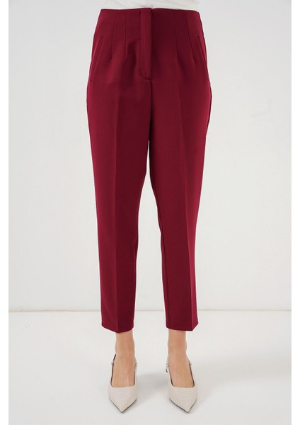Kadın BDART Yüksek Bel Dar Kalıp Bilek Boy Krep Pantolon Bordo Kırmızı indirimleri