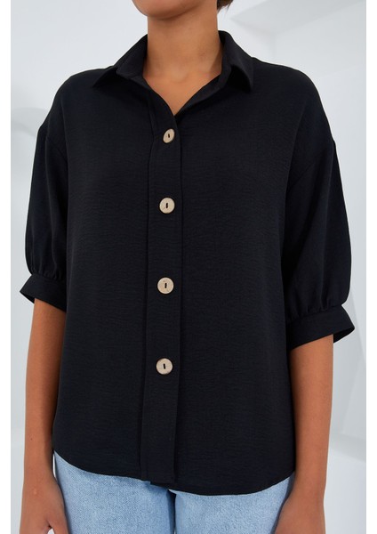 Kadın BDART Düğme Kapamalı Oversize Krep Gömlek Siyah fırsatları