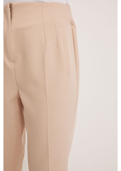 Kadın BDART Yüksek Bel Dar Kalıp Bilek Boy Krep Pantolon Bej Doğal modelleri