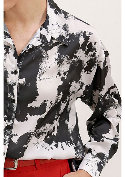 Kadın BDART Saten Uzun Kollu Düğmeli Gömlek Siyah indirimleri