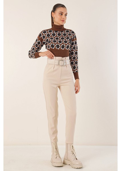 Kadın BDART Fiyonk Detaylı, Bilek Uzunluğunda Düz Pantolon Krem Doğal fırsatları