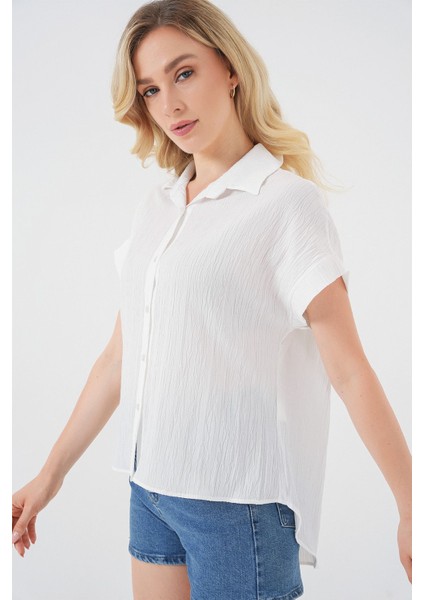 Kadın BDART Çizgili Poplin Düğmeli Gömlek Beyaz modelleri